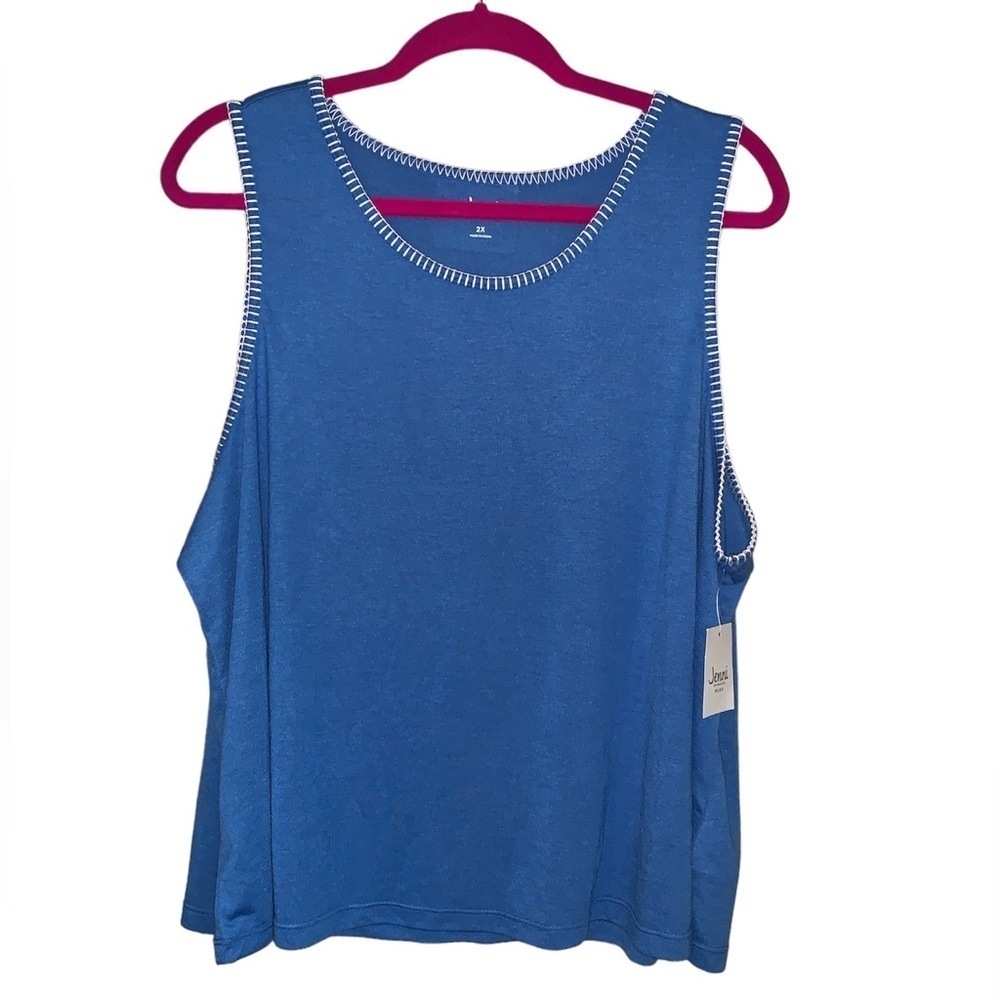 NWT Jenni intimates plus size 2X blue white stitch sleeveless top